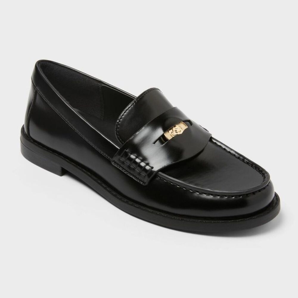 a New Day Black Penny Loafers with Gold Accent